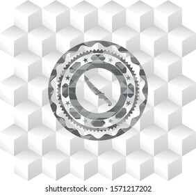 combat knife icon inside grey icon or emblem with geometric cube white background
