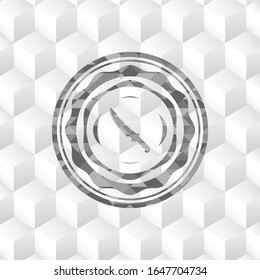combat knife icon inside grey icon or emblem with geometric cube white background