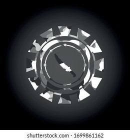 combat knife icon inside grey camo texture