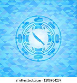 combat knife icon inside light blue emblem with mosaic background