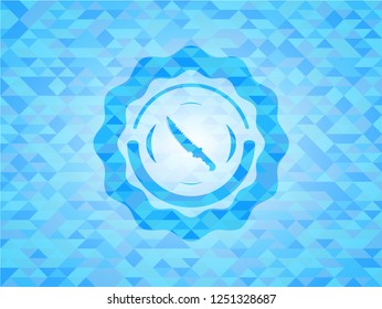 combat knife icon inside light blue emblem with mosaic background