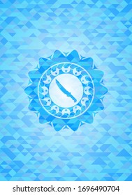 combat knife icon inside light blue emblem with triangle mosaic background