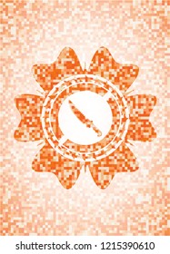 combat knife icon inside orange tile background illustration. Square geometric mosaic seamless pattern with emblem inside.
