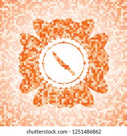 combat knife icon inside orange tile background illustration. Square geometric mosaic seamless pattern with emblem inside.