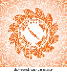 combat knife icon inside orange mosaic emblem