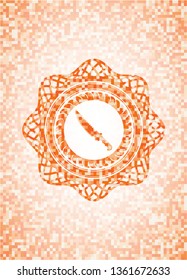 combat knife icon inside orange mosaic emblem with background