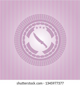 combat knife icon inside pink emblem. Retro