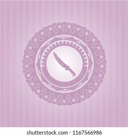 combat knife icon inside realistic pink emblem