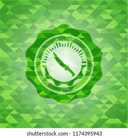 combat knife icon inside realistic green mosaic emblem