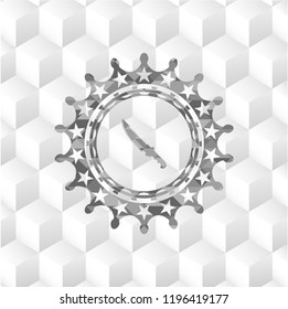 combat knife icon inside realistic grey emblem with cube white background