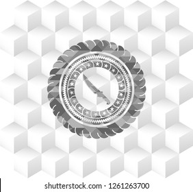 combat knife icon inside realistic grey emblem with cube white background