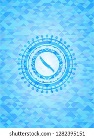 combat knife icon inside realistic sky blue mosaic emblem