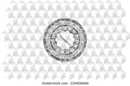 combat knife icon inside realistic grey emblem with cube white background