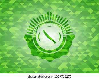 combat knife icon inside realistic green mosaic emblem