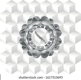 combat knife icon inside realistic grey emblem with cube white background
