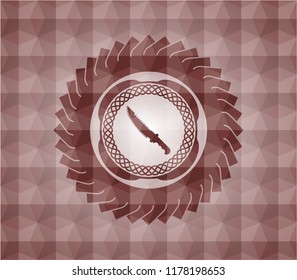 combat knife icon inside red badge with geometric pattern background. Seamless.