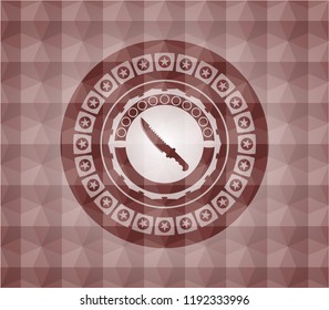 combat knife icon inside red badge with geometric pattern. Seamless.