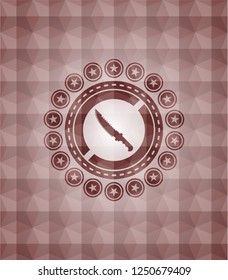 combat knife icon inside red seamless polygonal badge.