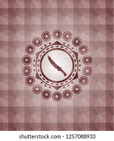 combat knife icon inside red emblem with geometric background. Seamless.