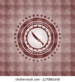 combat knife icon inside red seamless emblem with geometric pattern background.