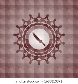 Kampfflugzeug-Symbol in rotem Abzeichen mit geometrischem Hintergrund. Nahtlos.