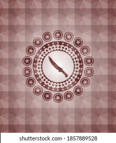 combat knife icon inside red seamless polygonal badge. 