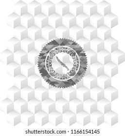 combat knife icon inside retro style grey emblem with geometric cube white background