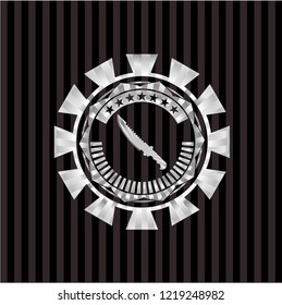 combat knife icon inside silver emblem or badge