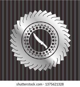 combat knife icon inside silver emblem or badge