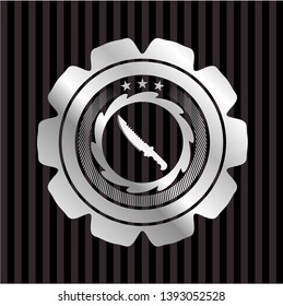 combat knife icon inside silver shiny emblem