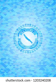 combat knife icon inside sky blue emblem with mosaic ecological style background