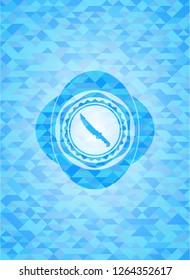 combat knife icon inside sky blue emblem with triangle mosaic background