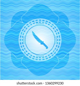 combat knife icon inside sky blue water badge background.