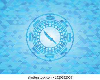 combat knife icon inside sky blue mosaic emblem