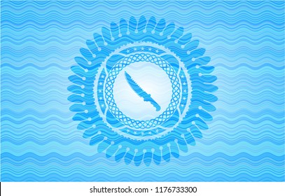 combat knife icon inside water wave emblem background.
