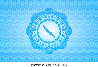 combat knife icon inside water wave concept style badge. 