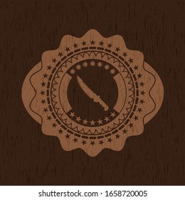combat knife icon inside wooden emblem. Retro