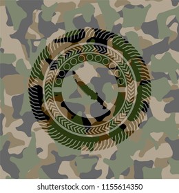 combat knife icon on camouflaged texture