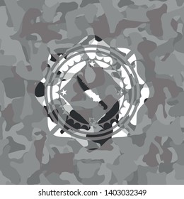 combat knife icon on grey camo texture