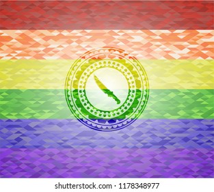 combat knife icon on mosaic background with the colors of the LGBT flag