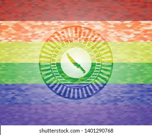 combat knife icon on mosaic background with the colors of the LGBT flag
