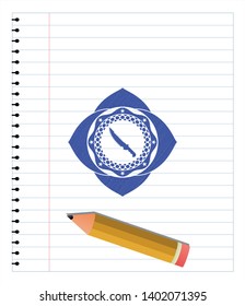 combat knife icon with pen strokes. Blue ink. Vector Illustration. Detailed.