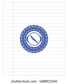 combat knife icon with pen strokes. Blue ink. Vector Illustration. Detailed.