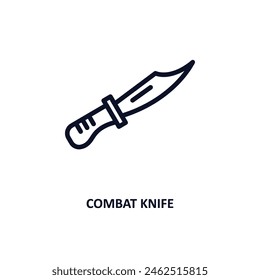 icono de cuchillo de combate. Icono de cuchillo de combate de línea delgada de militar y guerra y colección. Vector de contorno aislado sobre fondo blanco. Símbolo de cuchillo de combate editable se puede utilizar en Web y móvil