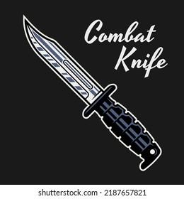 Ilustración del vector del cuchillo de combate en estilo de caricatura aislada en fondo oscuro