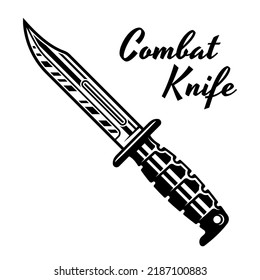 Combat knife vector illustration in vintage monochrome style isolated on white background