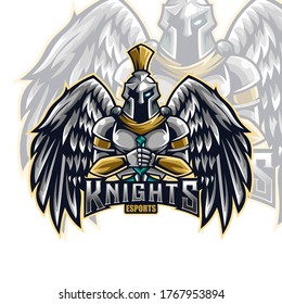 Combat Knight illustration mascot logo with wings