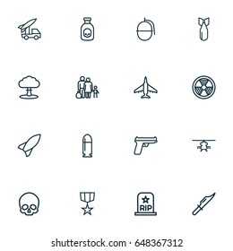 Combat Outline Icons Set. Collection Of Rip, Order, Fugitive And Other Elements. Also Includes Symbols Such As Refugee, Grenade, Hazar.