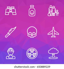 Combat Outline Icons Set. Collection Of Cutter, Fugitive, Atomic Bomb And Other Elements. Also Includes Symbols Such As People, Army, Bomb.