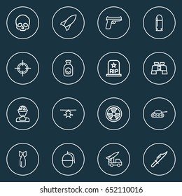 Combat Outline Icons Set. Collection Of Cutter, Weapon, Rocket And Other Elements. Also Includes Symbols Such As Military, Cooper, Toxic.